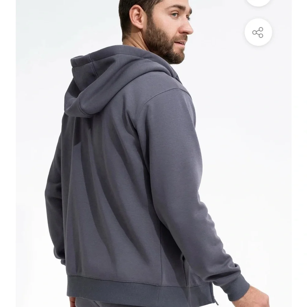 Men's Gray Stretch Fleece Zip-Up Hoodie - Picture 2 of 3